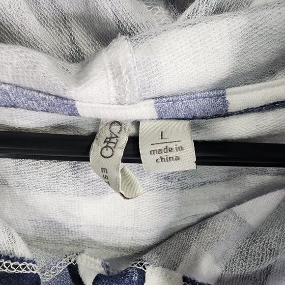 Womens Blue & White Checkered Hoodie Shirt Cold Shoulder Long Sleeve Size L - Picture 5 of 10